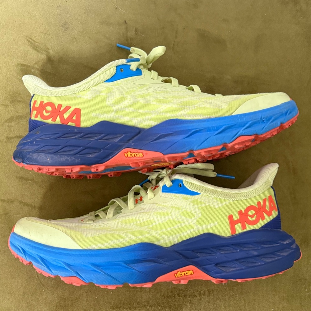 Hoka Running Shoes - Neon Yellow with Blue and Coral Accents